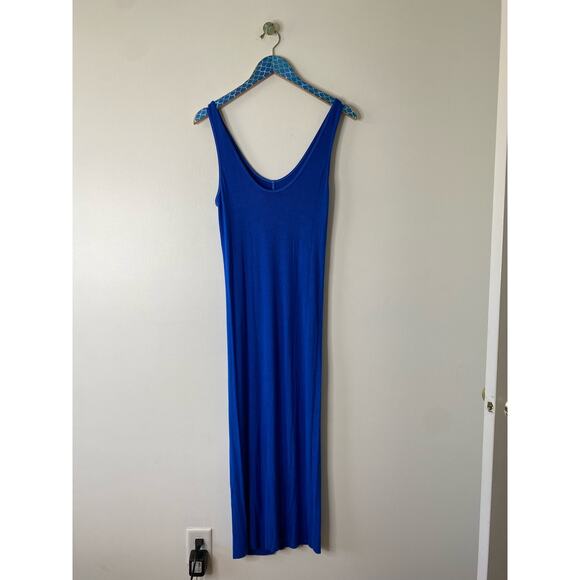 ENZA COSTA Blue Ribbed Knit Tank Midi Dress Soft Stretch Silk Blend Size Large - Picture 12 of 12